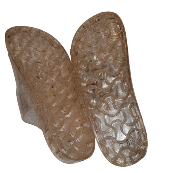 Jelly Sandals womens Slip On Shoes Rose Gold Strap Buckles Glitter 6-7 - Picture 3 of 7